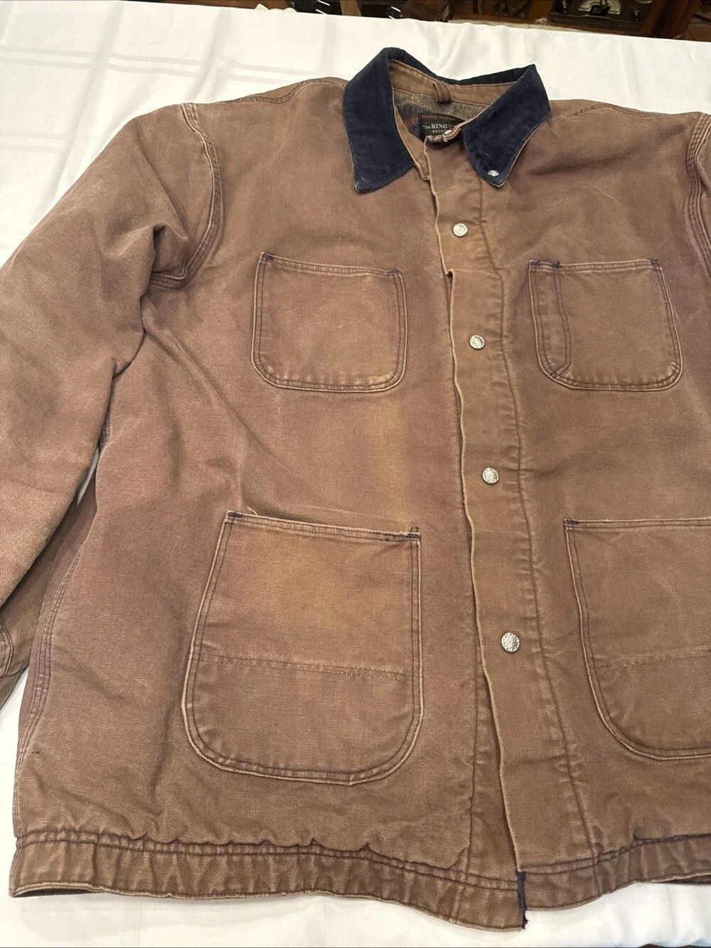 Vintage 60s 70s The King Size Co. Canvas Chore Coat Blanket Lined Mens XXL Brown